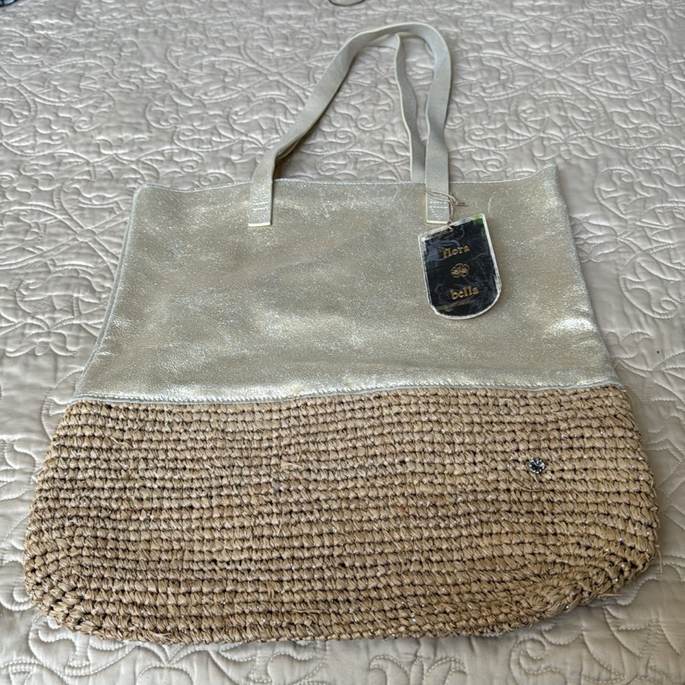 Flore Bella Raffia and Gold Metallic Shoulder Bag